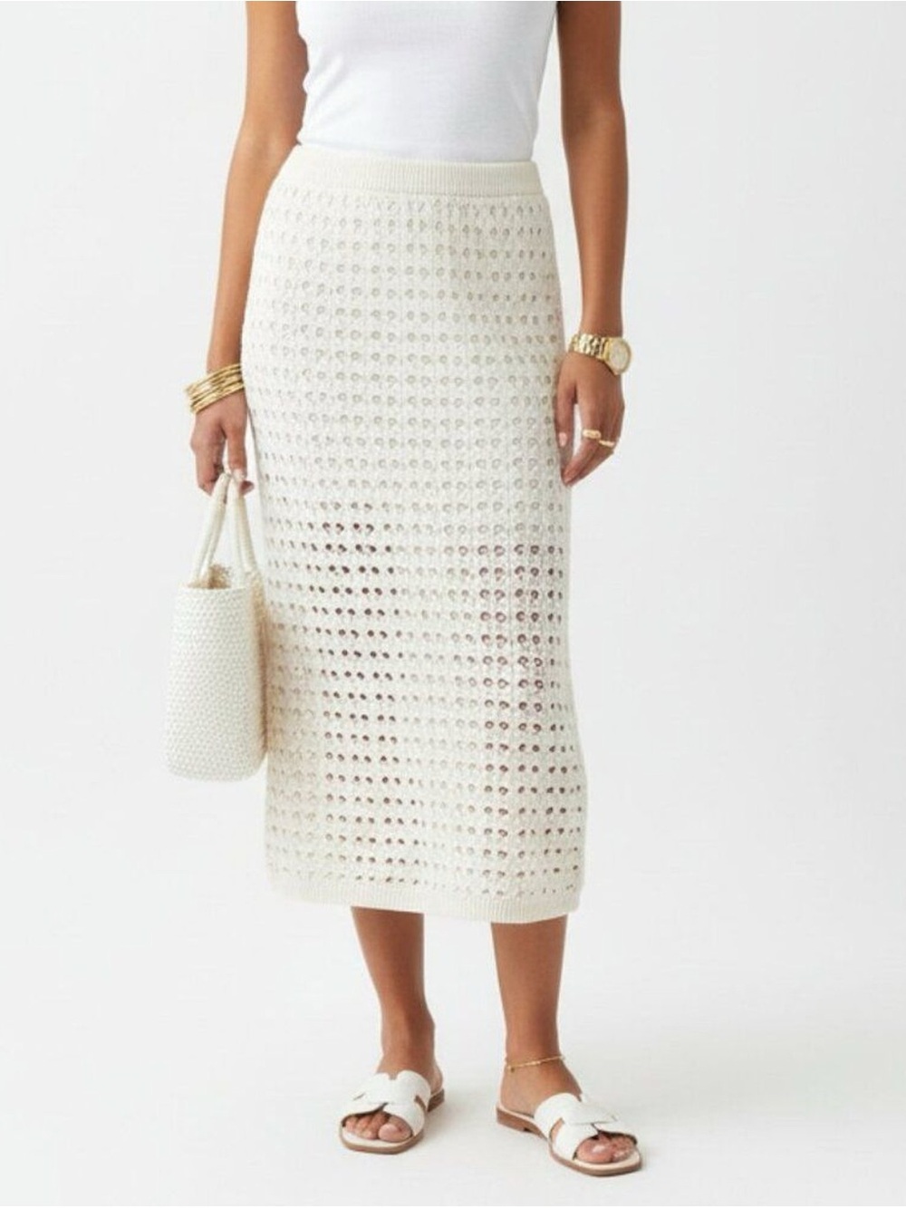 Freshman 1996 Cream Crochet Midi Skirt size Large